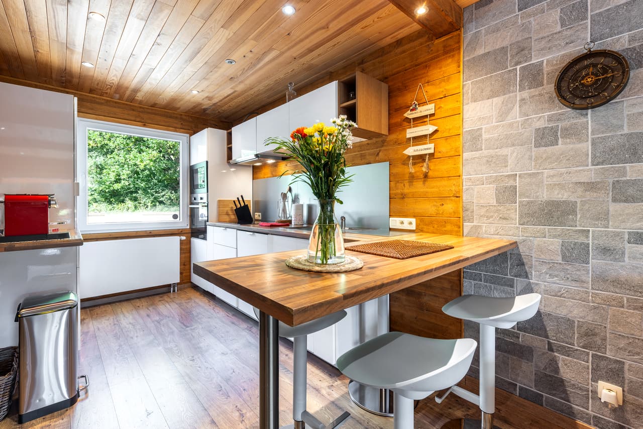Kitchen island with two stools