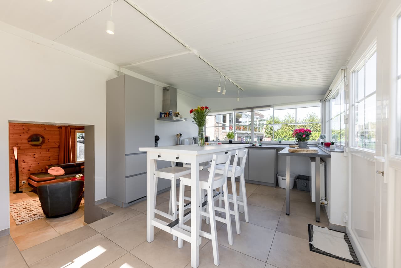 Kitchen and high table, open to the living room